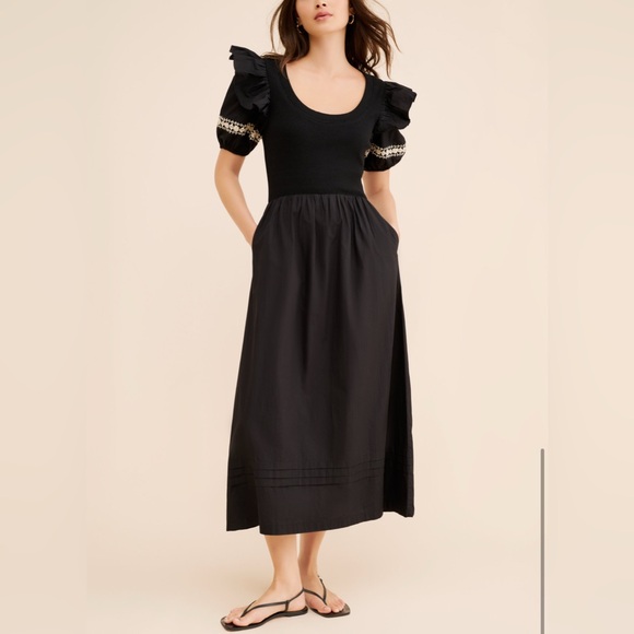 Cleobella Dresses & Skirts - Cleobella Selma Black Midi Dress with Puff Sleeves NWT